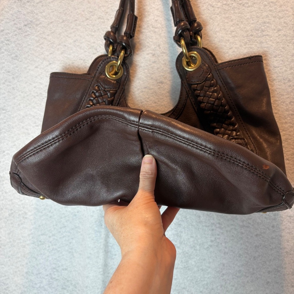 Banana Republic Brown Leather Slouchy Braided Hobo Shoulder Bag Y2K 2008 - Picture 5 of 12